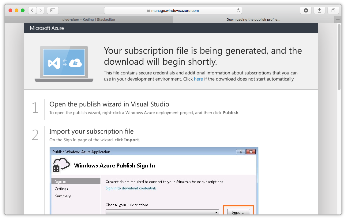 Azure download publish settings file