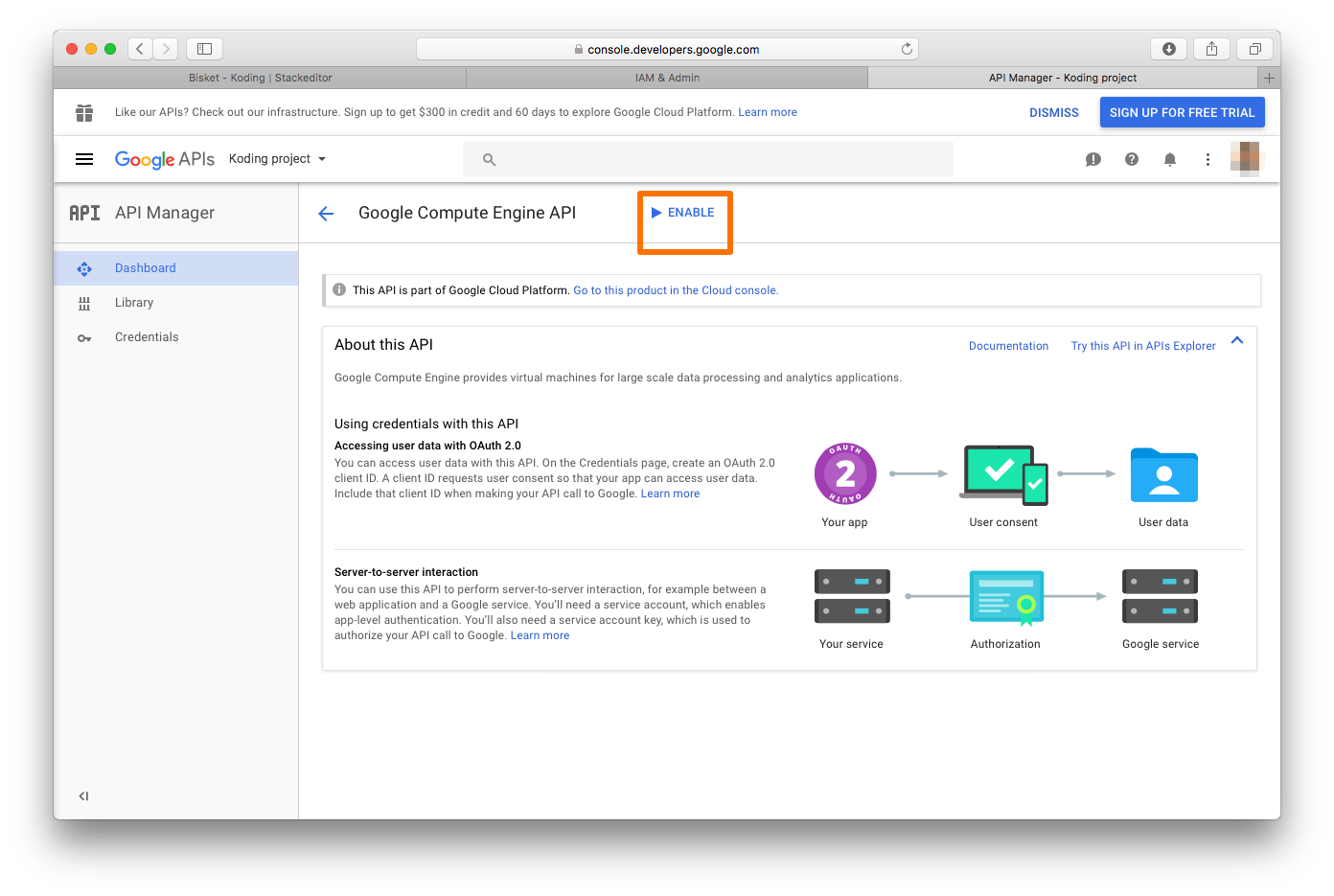 GCE Enable Compute Engine API